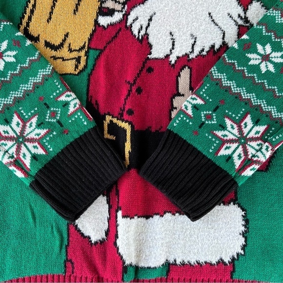 Santa Thumbs Up Cheers Beer Ugly Christmas Sweater Fair Isle Long Sleeve Med NWT - Picture 6 of 8